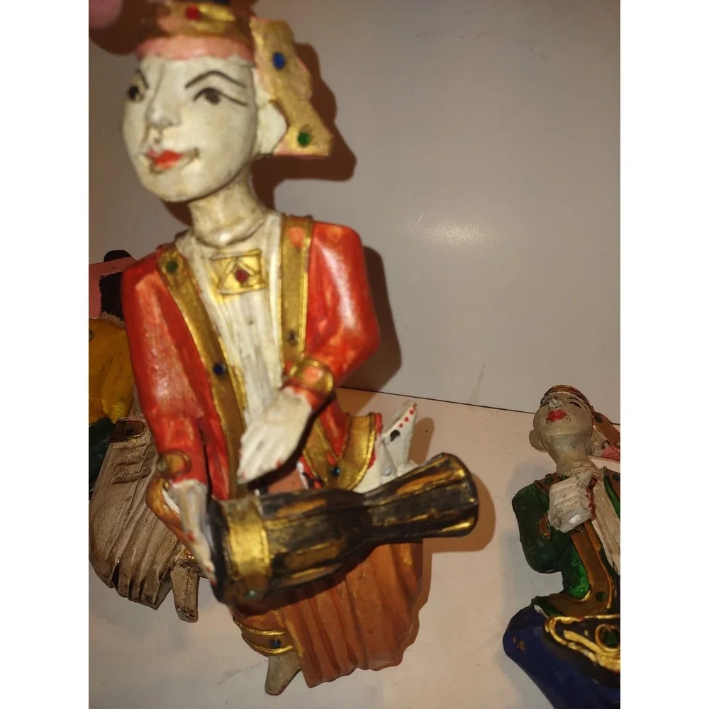 Vintage Hard Covered Wooden Musicians Wall Hanger Figurine Set of 4 Thailand 10